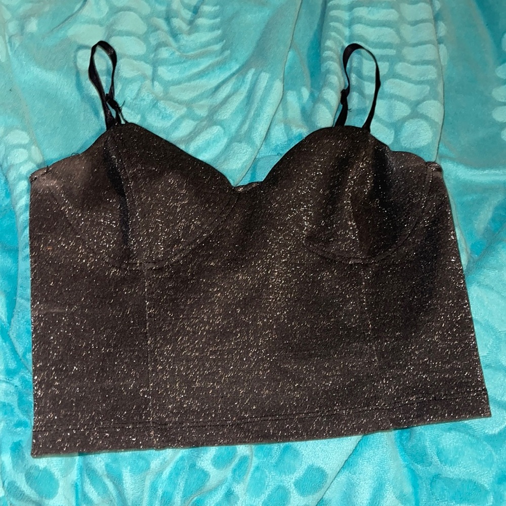 sparkly  black adjustable straps forever 21 crop top size M